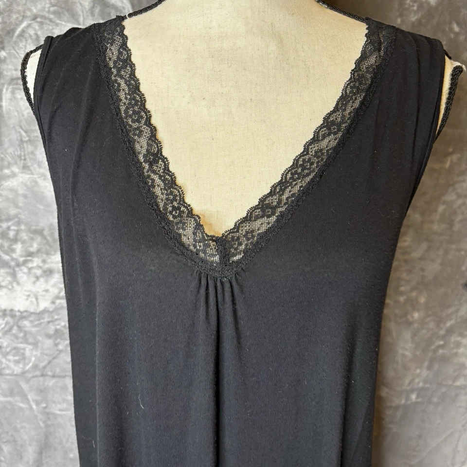 Vestido Ambrielle para mujer XL negro encaje acento sin mangas vestido sin mangas cuello en V camisón Foto 3 de 4
