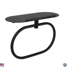 Matte Black Stainless Steel Hand Towel Ring with Shelf – Wall-Mounted Storage
