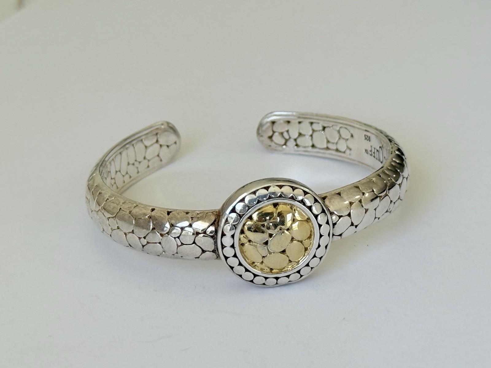 Rustic Cuff Signed 925 Sterling Silver Dot Cobble… - image 3