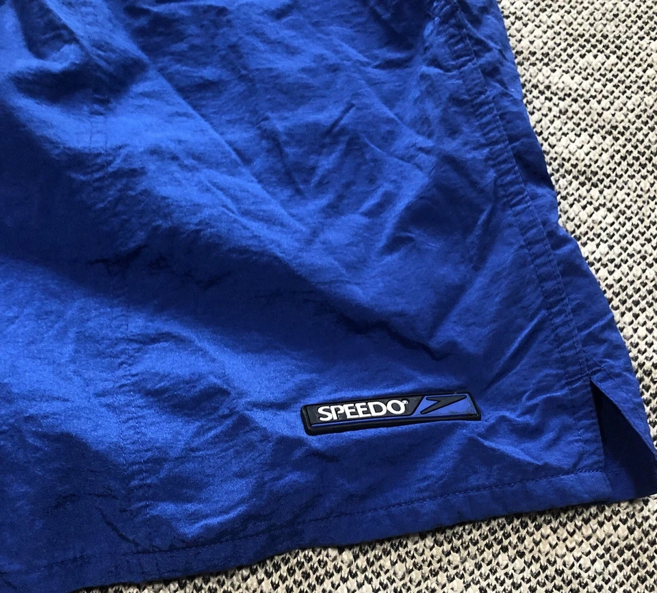 Винтажные мужские синие БЛЕСТЯЩИЕ нейлоновые плавки 90-х Speedo СЕРФЕР ПЛЯЖ шорты для серфинга L - Изображение 2 из 4