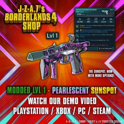 Borderlands 4✨ MODDED LEVEL ONE PEARLESCENT SUNSPOT PISTOL BL4 GEAR ✅PC-PS-XBOX✨
