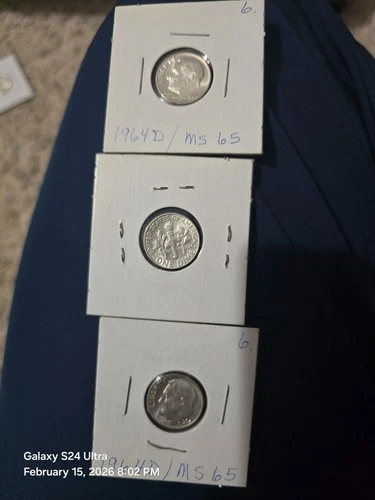 1964-D  LOT OF  3 SILVER BRILLIANT UNCIRCULATED  ROOSEVELT DIMES