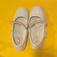 Stelle Girls White Mary Jane Dress Shoes Rhinestone Buckle Strap Flat Size 3