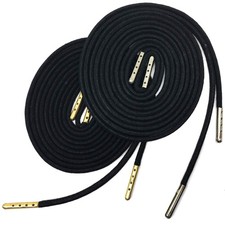 1/7" Thick Round Waxed 31 inch Black Shoelaces with Metal Tips Dress String 2...