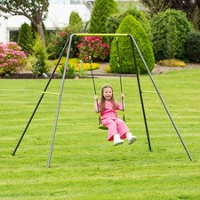 Single Seat Metal Swing Set - Kids Garden Powder Coated Frame Plastic Moulded Se