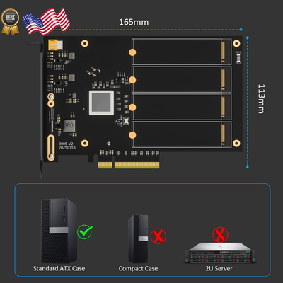 GLOTRENDS PA44 Quad M.2 NVMe to PCIe 4.0 X8 Adapter with PCIe
