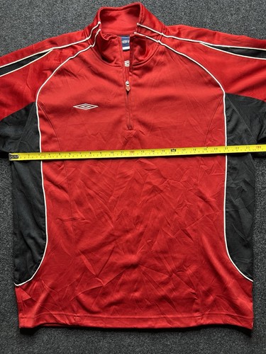 Vintage Umbro 90s retro baggy red 1/4 zip jacket pullover sweatshirt men size XL - Picture 13 of 14