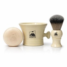 GENTS Heavy Duty Ceramic Shaving Set Ivory Mug with Knob Handle, Faux Ivory...