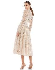 NWD, Mac Duggal 10799 Long Sleeve Beaded Cocktail Dress in Nude Size 14 MD1034