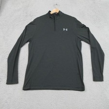Under Armour Pullover Mens Medium Gray Black ColdGear Quarter Zip Striped Loose