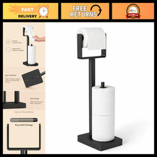 Matte Black Toilet Paper Holder Stand with Storage Weighted Base - Stylish D