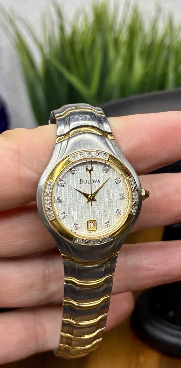 Two Tone Stainless Steel Bulova Ladies Watch With Diamonds C899150
