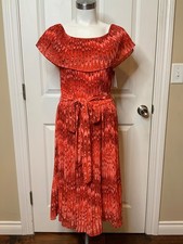 Michael Kors Red Marble Patterned Pleated Off-Shoulder Belted Dress, Size M NWT!