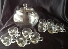 Bowle Handgraviert Weinlaubdekor Bowletopf & Becher Glas Kristallglas Konv 11tlg