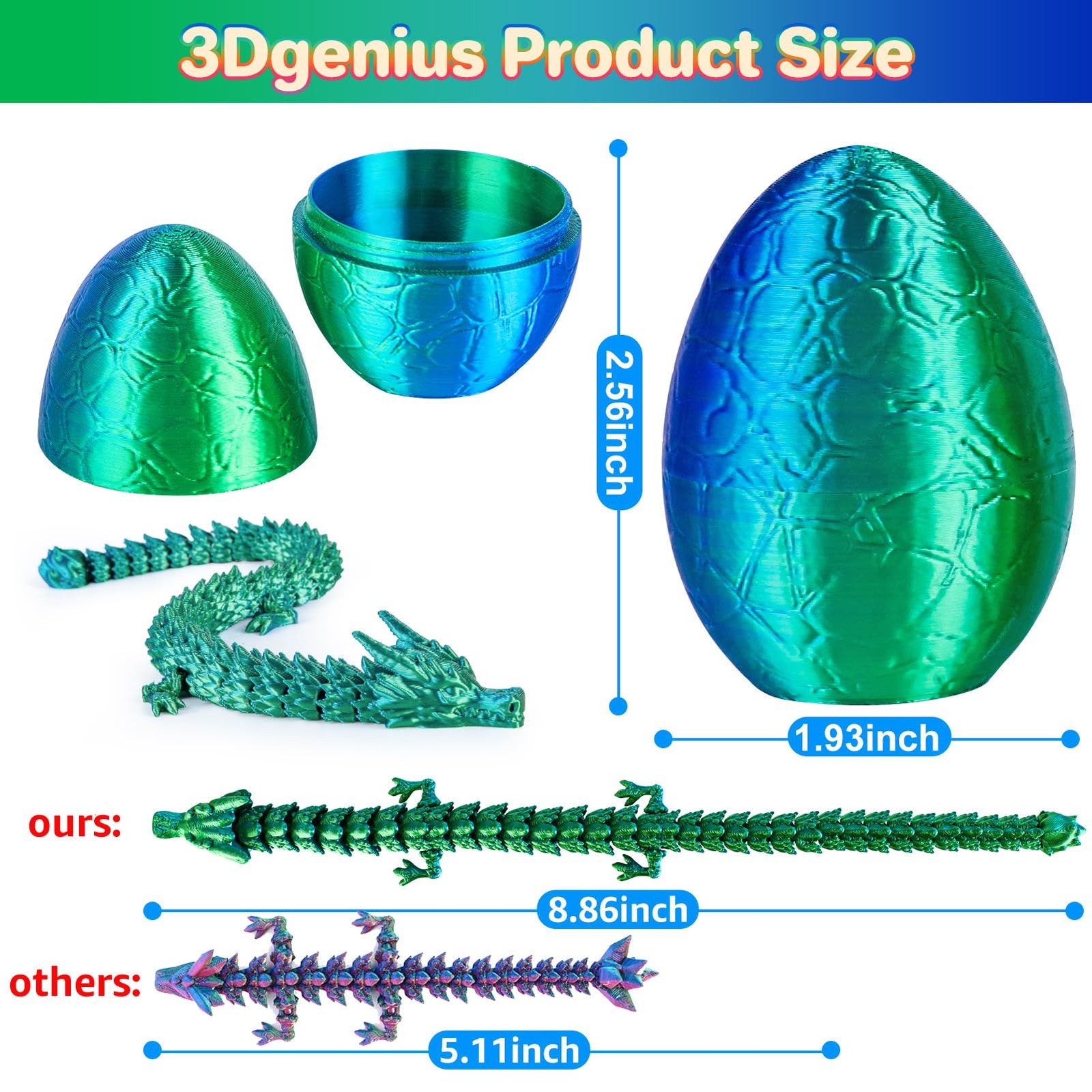 4Pcs 3D Printed Dragon Eggs Mini Dragon Eggs with 8.86Inch Dragon inside 3D Prin