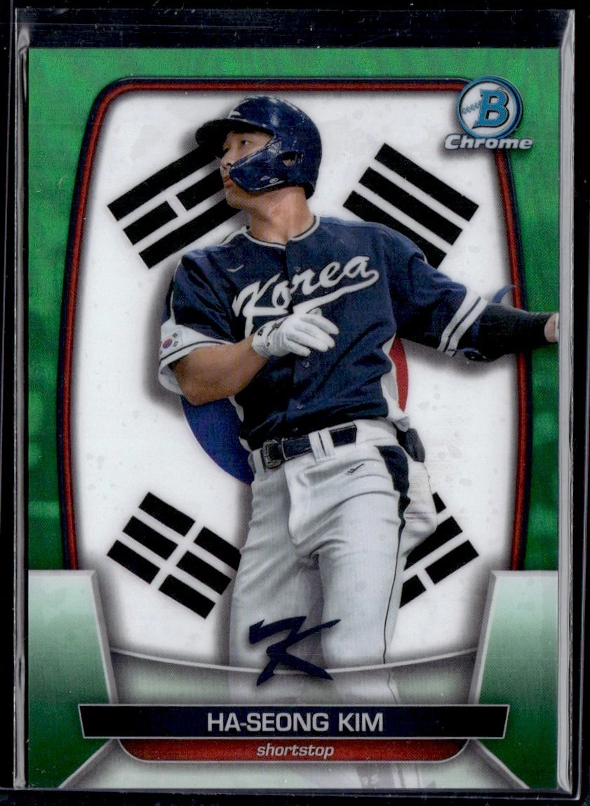 HA-SEONG KIM 2023 BOWMAN CHROME WBC FLAG GREEN REFRACTOR /99 VARIATIONS KOREA