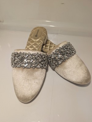 Birdies The SongBird Slippers Embellished Crystal Slip-On Mule Champagne Size 6