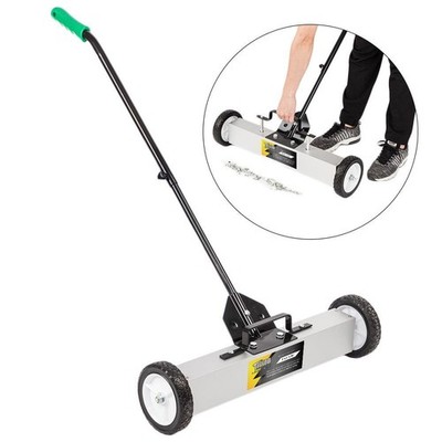 24-Inch Rolling Magnetic Pick-Up Sweeper with Adjustable Long Handle and Wheels
