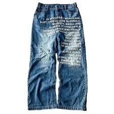 Text Graphic Jeans Wide Leg Denim Streetwear Y2K Vintage Baggy Mens S-XXL