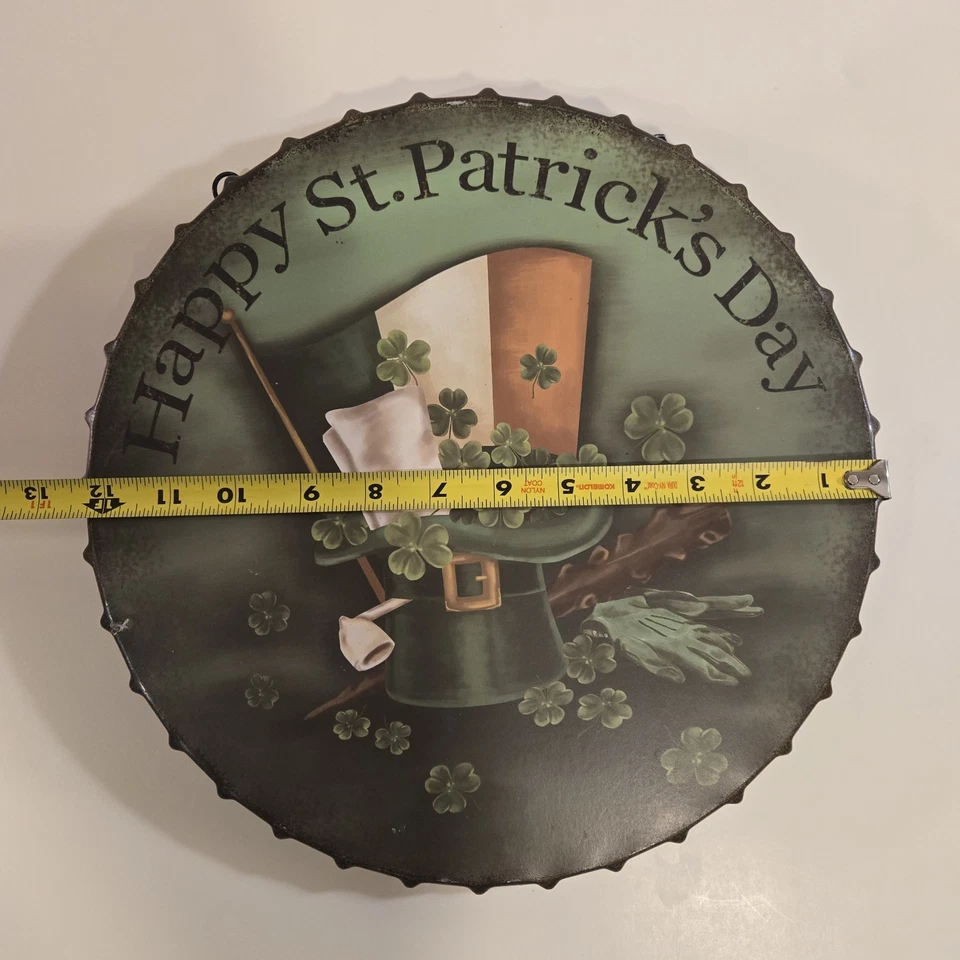 Decoración Día de San Patricio 12" - Colgante de pared con tapa de cerveza y duende bandera irlandesa Foto 3 de 4