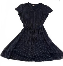 CB Established 1962 Navy Polka Dot Chiffon Fit & Flare Belted Dress Size 16