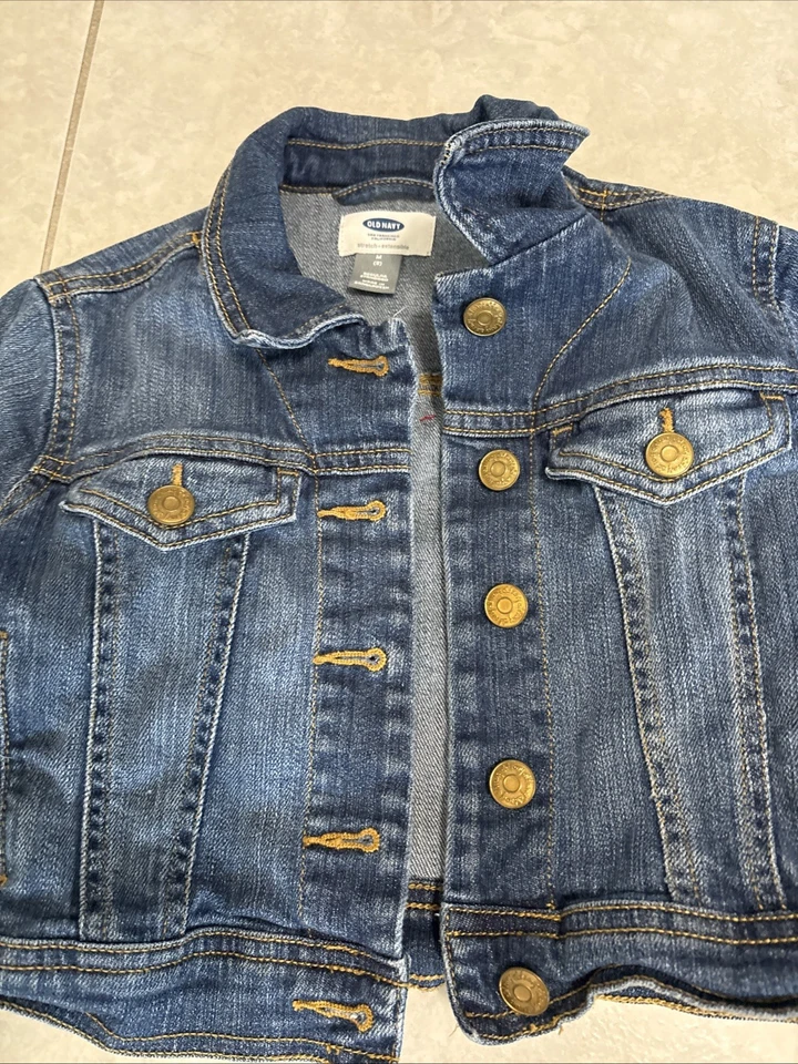 Chaqueta vaquera azul marino antigua para niñas lavado medio talla 8 mediana Foto 2 de 4