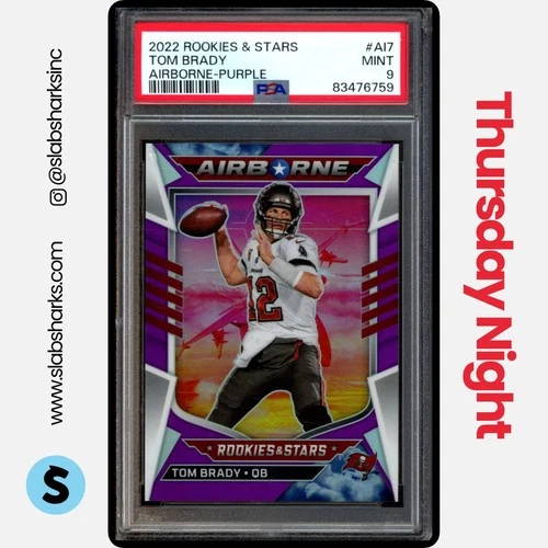 2022 PANINI ROOKIES & STARS #AI-7 TOM BRADY AIRBORNE PURPLE /35 PSA 9
