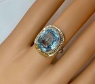 10 CT Natural Blue Topaz Pearl Halo Ring 14 Karat Gold Flower Filigree Art Deco — photo 7