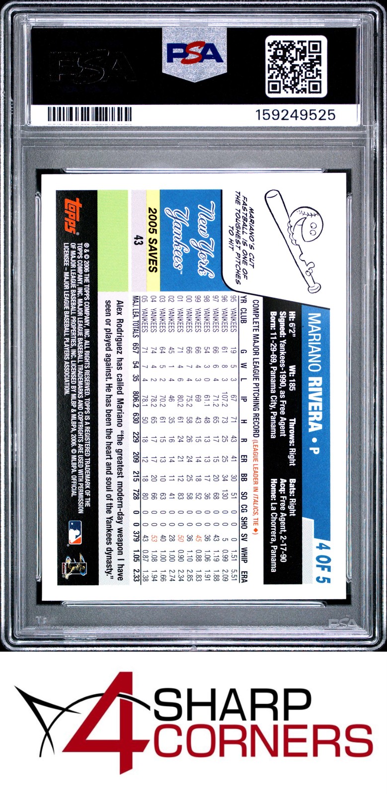 2006 TOPPS FACTORY SET TEAM BONUS YANKEES #4 MARIANO RIVERA PSA 10 view 2