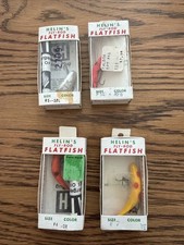 Vintage Helin's Flatfish Size F4-F7 Fly Rod Lure Lot X4 Yellow Red Orange Silver