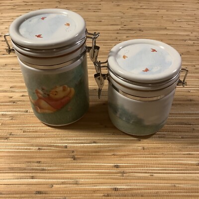 Disney Simply Pooh Winnie The Pooh Ceramic Kitchen Containers. Set Of 2 6 & 8in