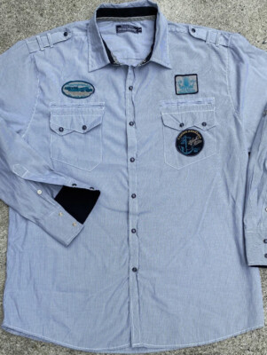 Caviar Dremes White w Black Pinstripes L/S Snap Front Shirt 3XL Hip Hop Patches