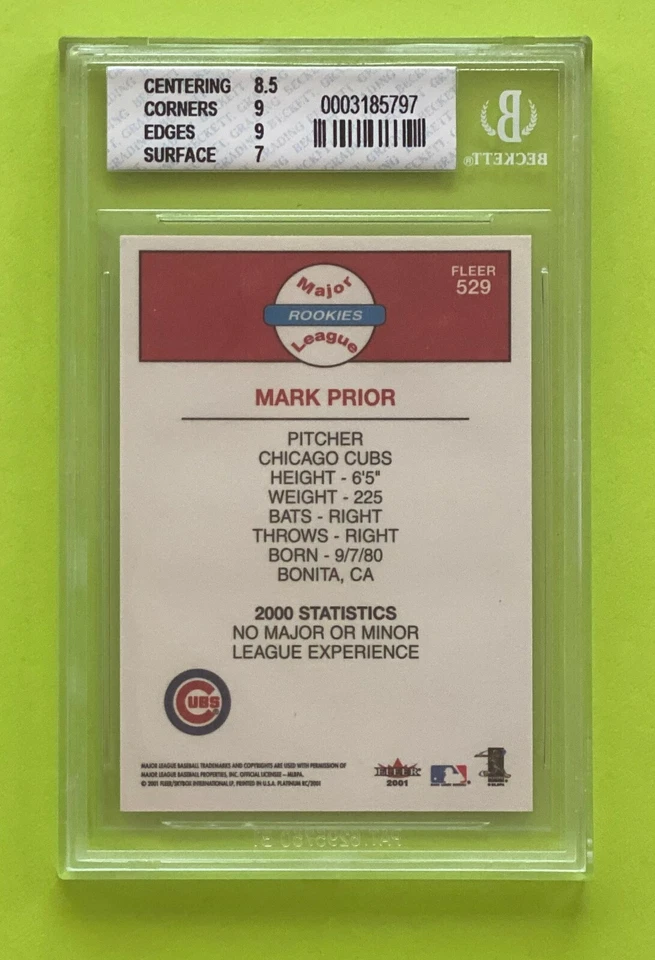 2001 Fleer Platinum Mark Prior RC BGS 8 Chicago Cubs - Image 2 of 2