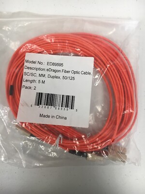 2 pk eDragon Fiber Optic Cable, SC/SC Multimode Duplex 50/125, 5 meter 16.5 foot