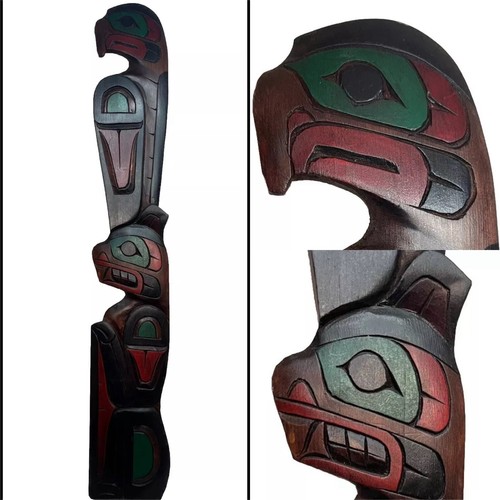 Vtg Eagle And Bear By Native Artist Erroll Ashley Wood Carving Totem Wall Art - 第 1/15 張圖片