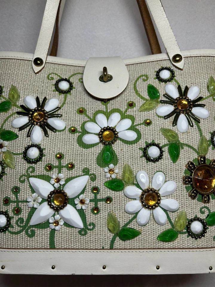 Cartera Jewel Garden Enid Collins Mediana Antigue Granny Core 1960 Impecable Usada en Excelente Condición Foto 3 de 4