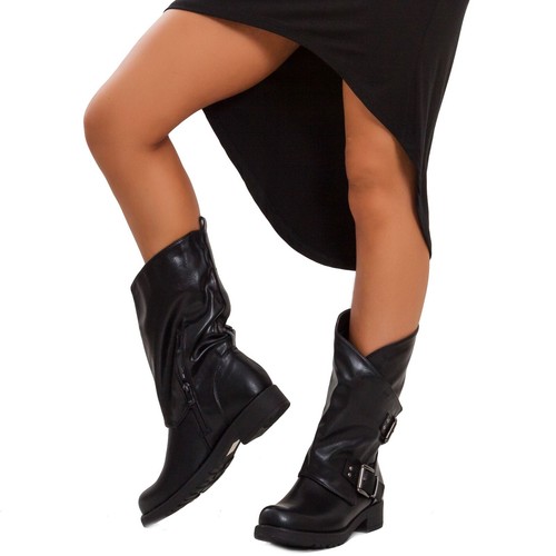 Stivali donna bassi biker boots motociclista stivaletti fibbie anfibi - Foto 6 di 18