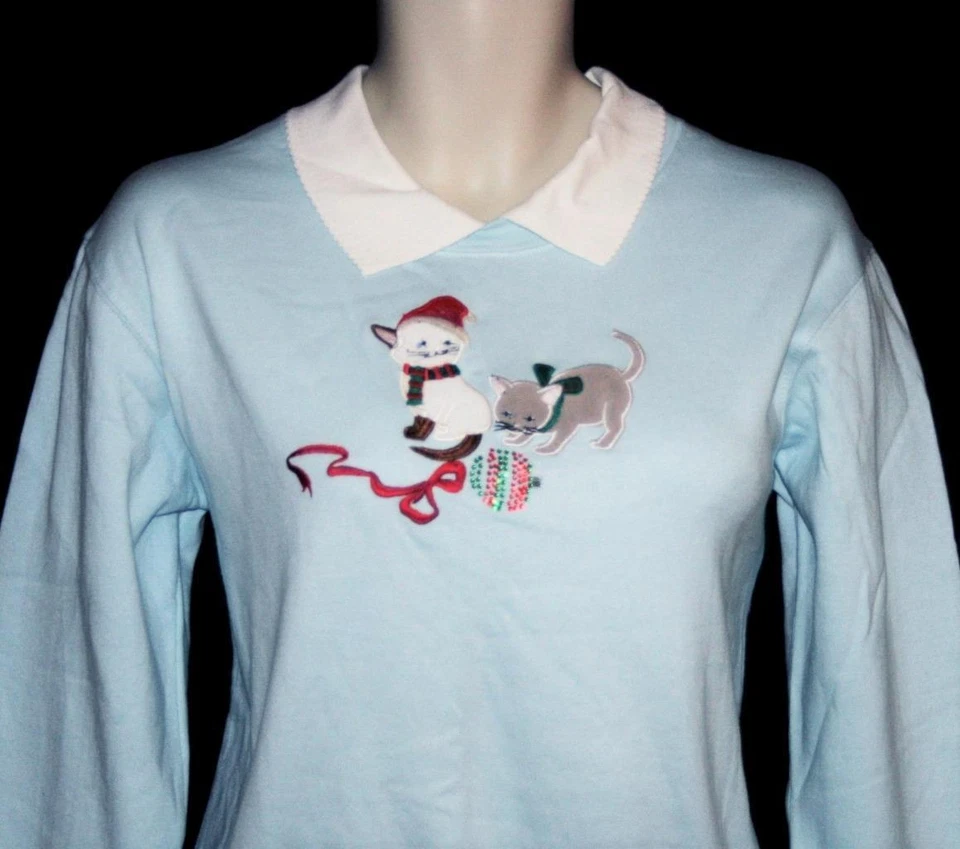 Sudadera Mercer Azul Forrada de Vellón Adornada Gatos de Vacaciones Top Talla L Nueva con Etiquetas Foto 2 de 2