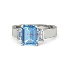 Natural Blue Topaz Gemstone with 925 Sterling Silver Ring for Women's 3949