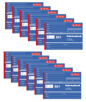 12 x Herlitz Fahrtenbuch 601 PKW Fahrten Buch KFZ Formularbuch A6 quer