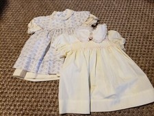 Vtg USA made Baby Girls Smocked Pinafore Dress Size 12 Months lot of 2 12months