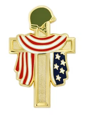PinMart's Fallen Heroes Gold Cross American Flag Military Veteran Lapel Pin