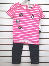 Girls Limited Too 44 2pc Neon Pink  White Striped Set Size 4 - 6X