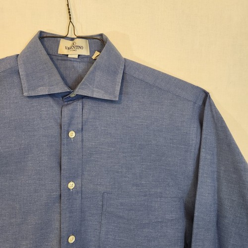 Valentino, Valentino Uomo Mens Dress Shirt 15.5 32/33 Blue Cotton Long Sleeve Vintage 90s