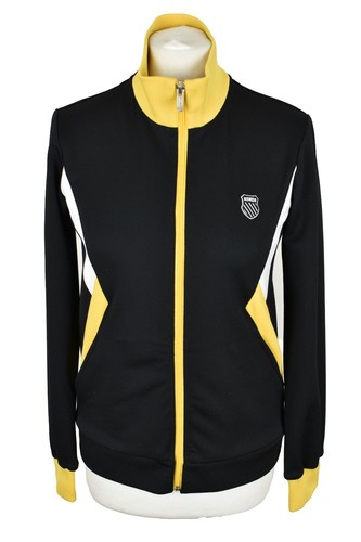 K-SWISS Black Track Jacket size M Womens Full Zip Long Sleeves Polyester