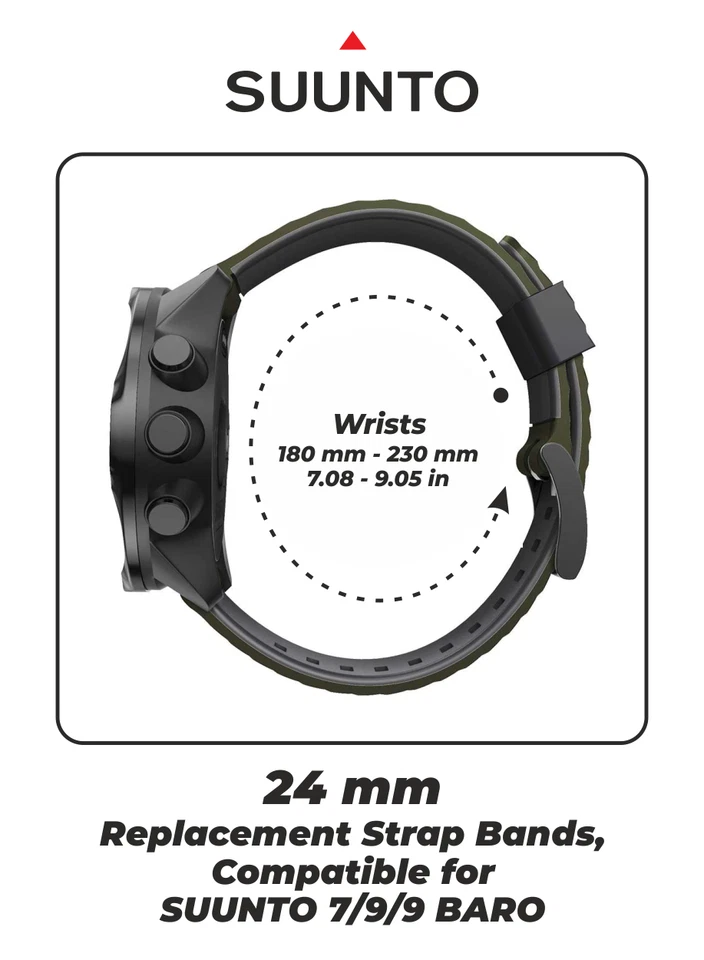 Correa de pulsera de silicona portátil 4U Suunto 7/Suunto 9 24 mm QuickFix caqui/negro Foto 3 de 4