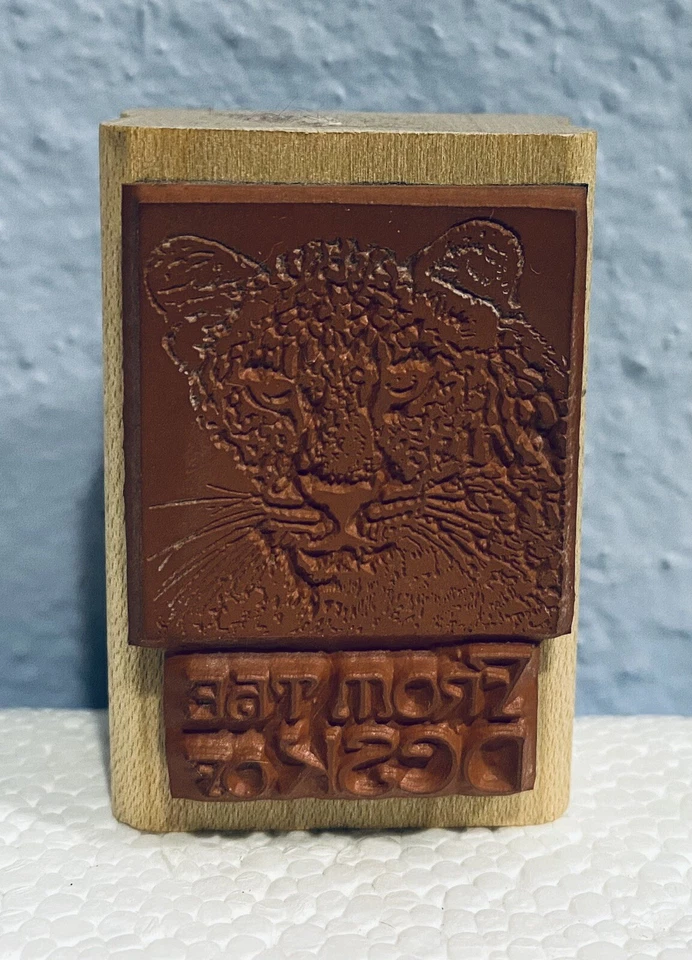 Sello de goma montado en madera del escritorio sello de gato leopardo Francisco Foto 2 de 2