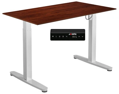 EXETA - HÖHENVERSTELLBARER SCHREIBTISCH Elektrisch höhenverstellbar EXETA Tisch Schreibtisch weiß + Tischplatte Nussbaum