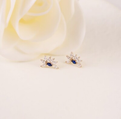 2.20Ct Marquise Cut Simulated Sapphire Women Stud Earring 14k Yellow Gold Plated