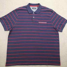 Chaps Shirt Mens XXL Blue Striped Pocket Short Sleeve Classicore Preppy Polo